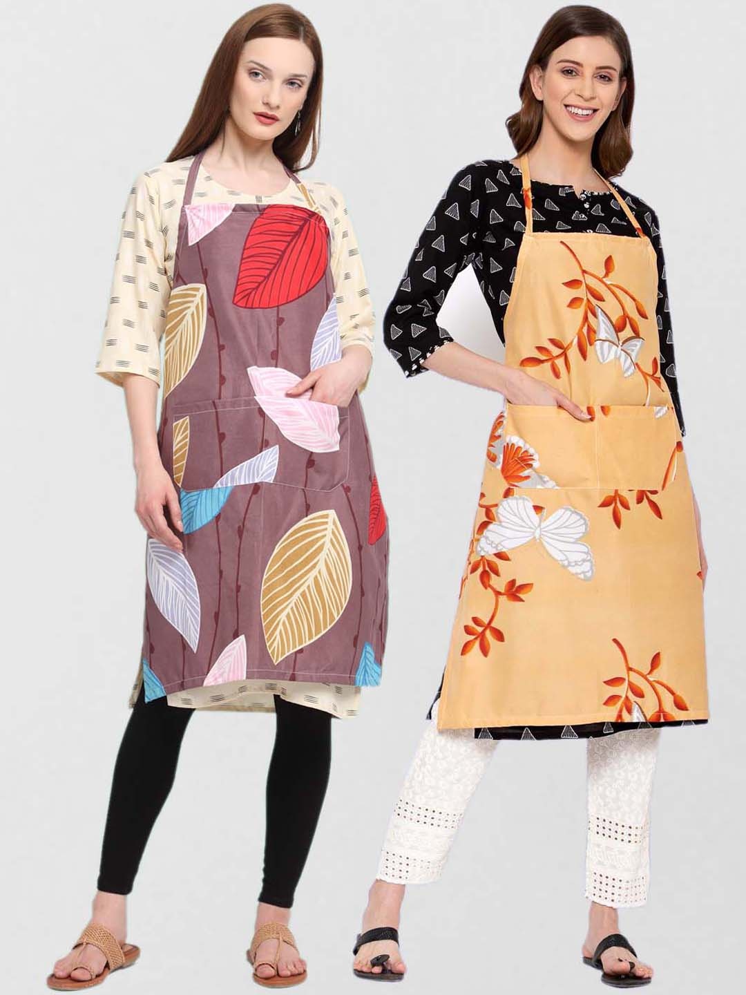 

KLOTTHE Unisex Pack Of 2 Printed 210TC Cotton Aprons, Tan
