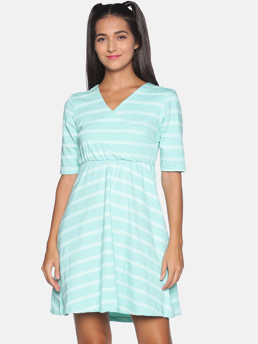

Campus Sutra Blue Striped Dress