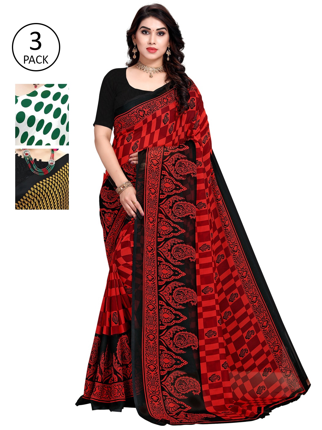 

KALINI Pack Of 3 Multicoloured Poly Georgette Sarees, Multi