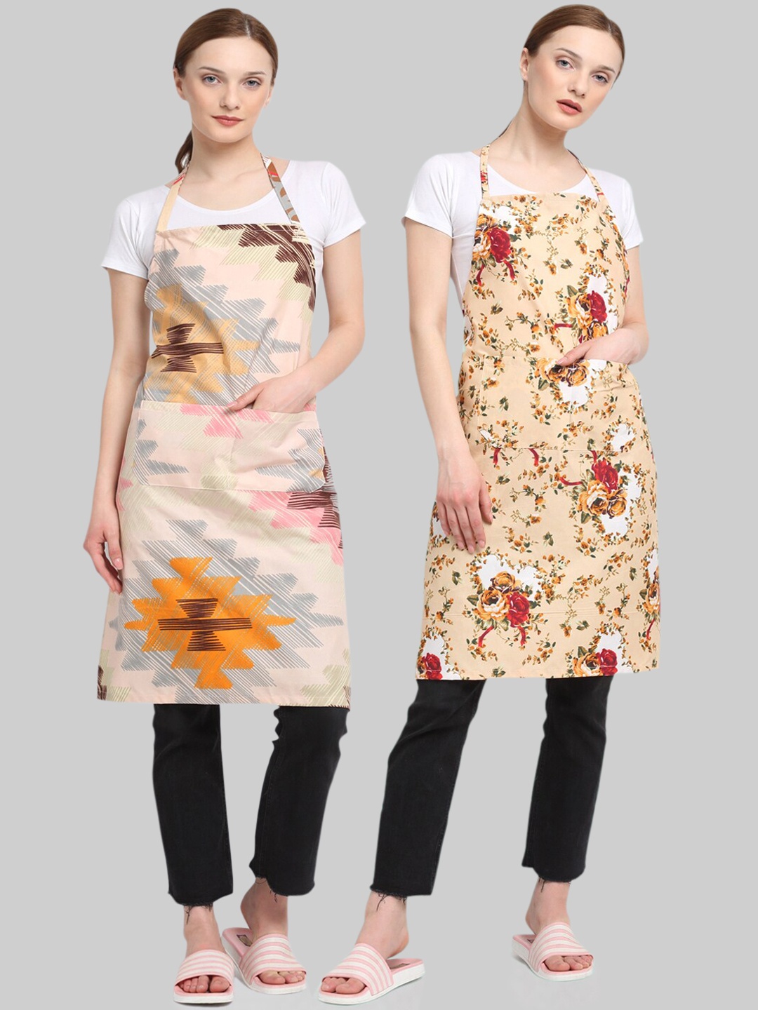 

KLOTTHE Unisex Pack Of 2 Printed 210 TC Cotton Aprons, Beige