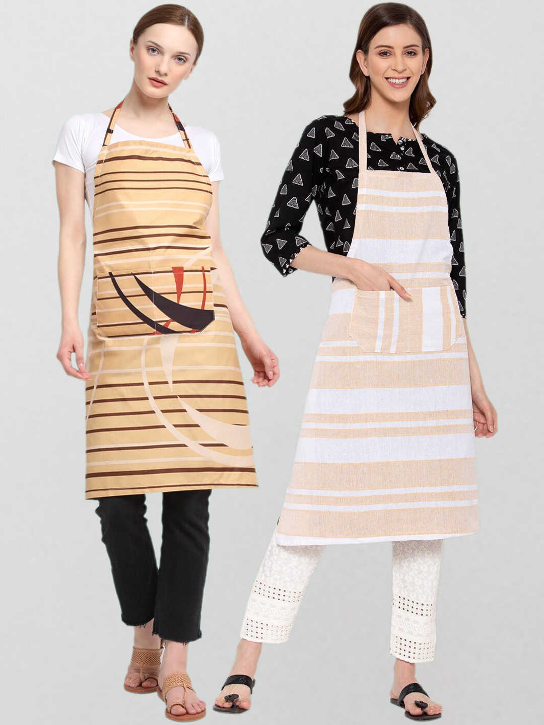 

KLOTTHE Unisex Pack Of 2 Printed 210 TC Cotton Aprons, Beige
