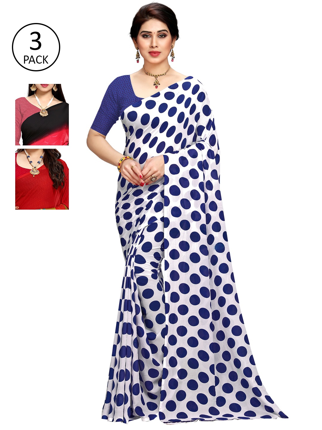 

KALINI Pack Of 3 Multicoloured Poly Georgette Sarees, Multi