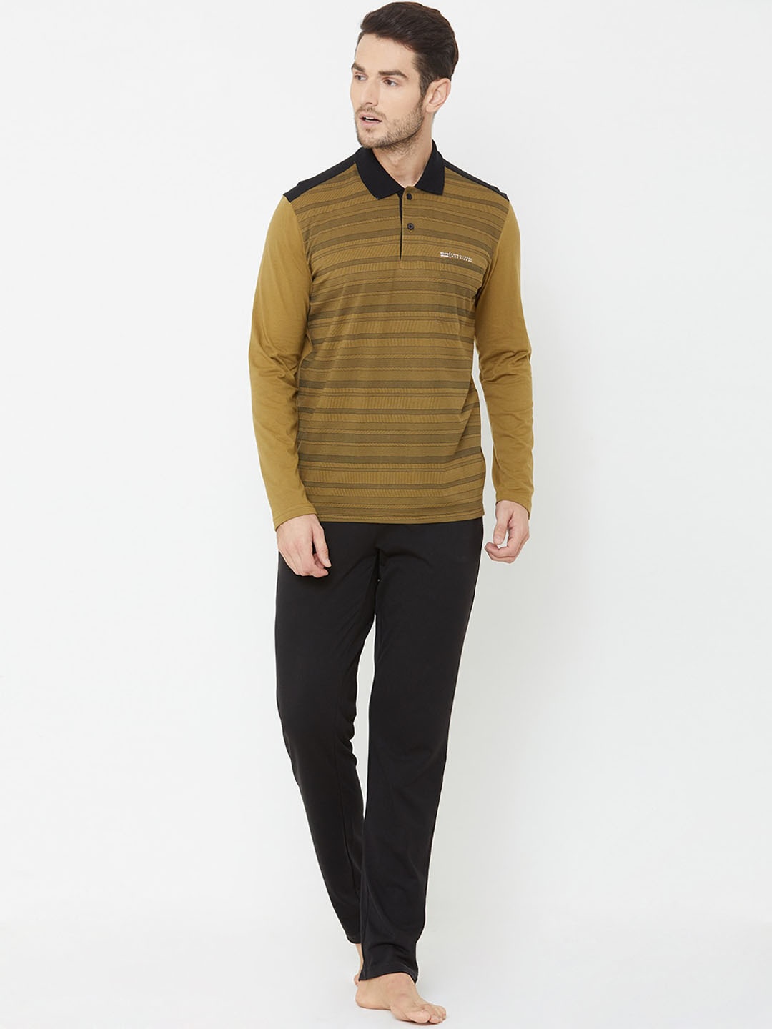 

Sweet Dreams Men Khaki & Black Striped Night suit