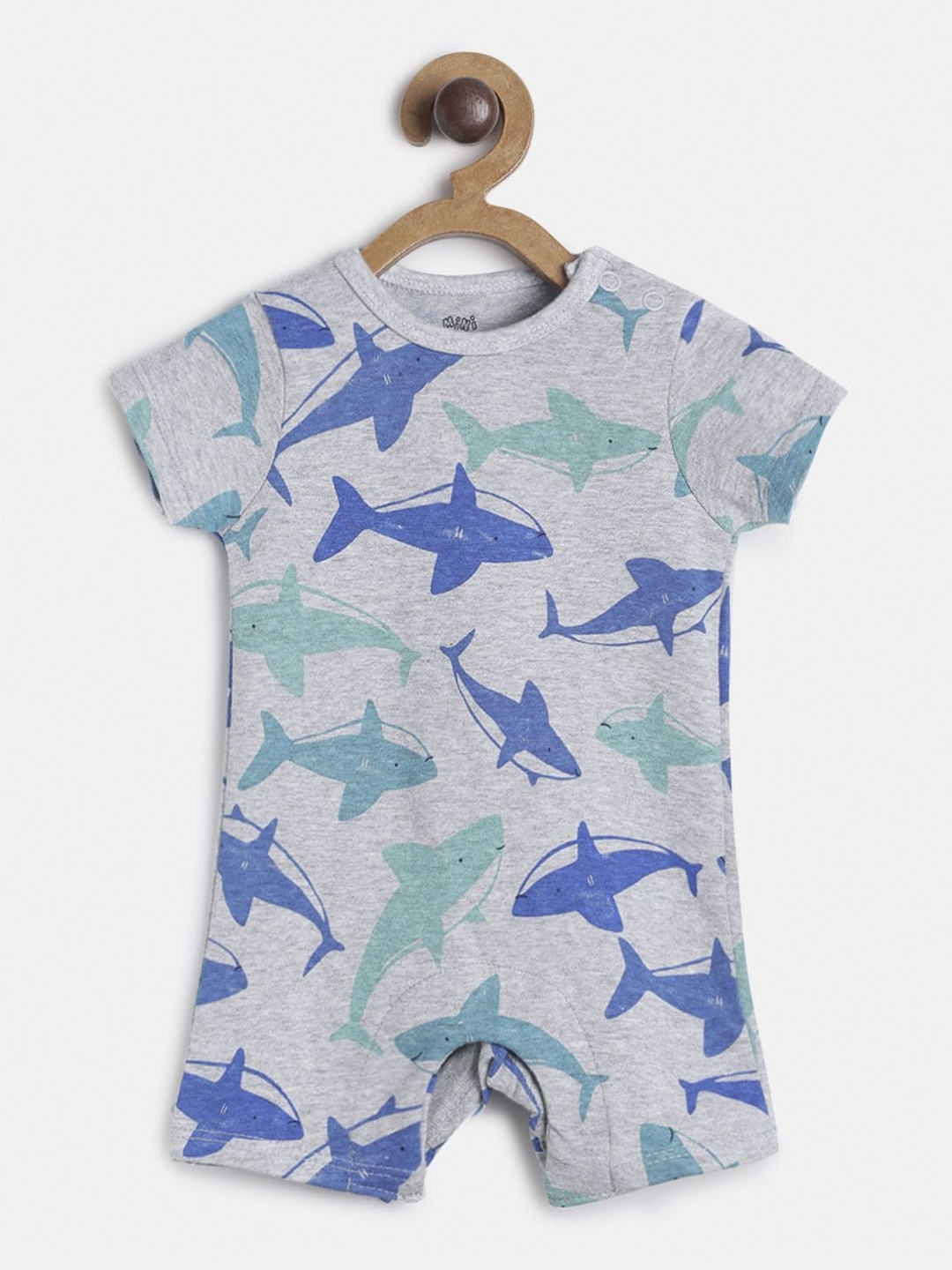 

MINI KLUB Infants Boys Grey & Sea-Green Printed Cotton Rompers