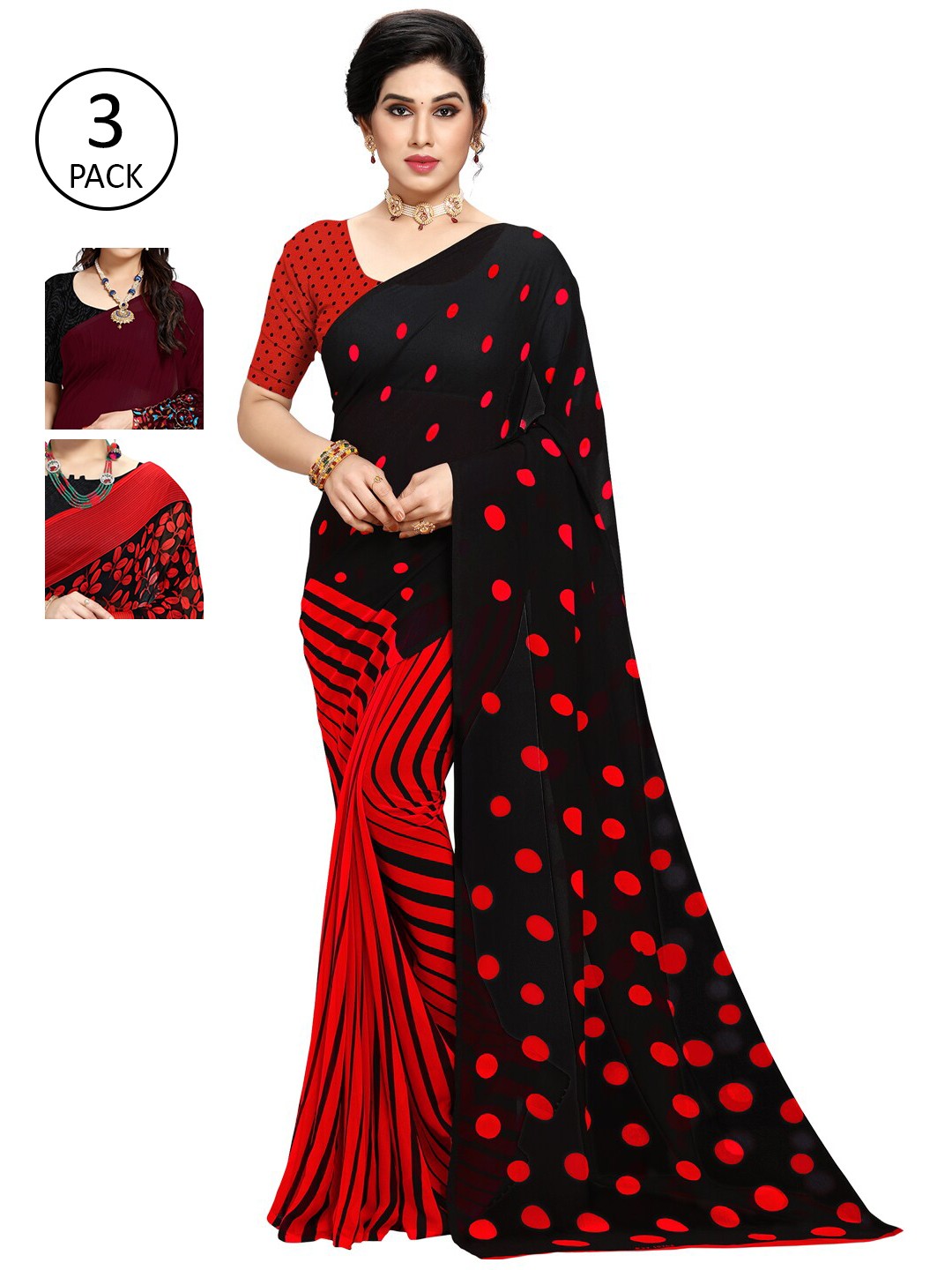 

KALINI Red & Black Pack of 3 Saree
