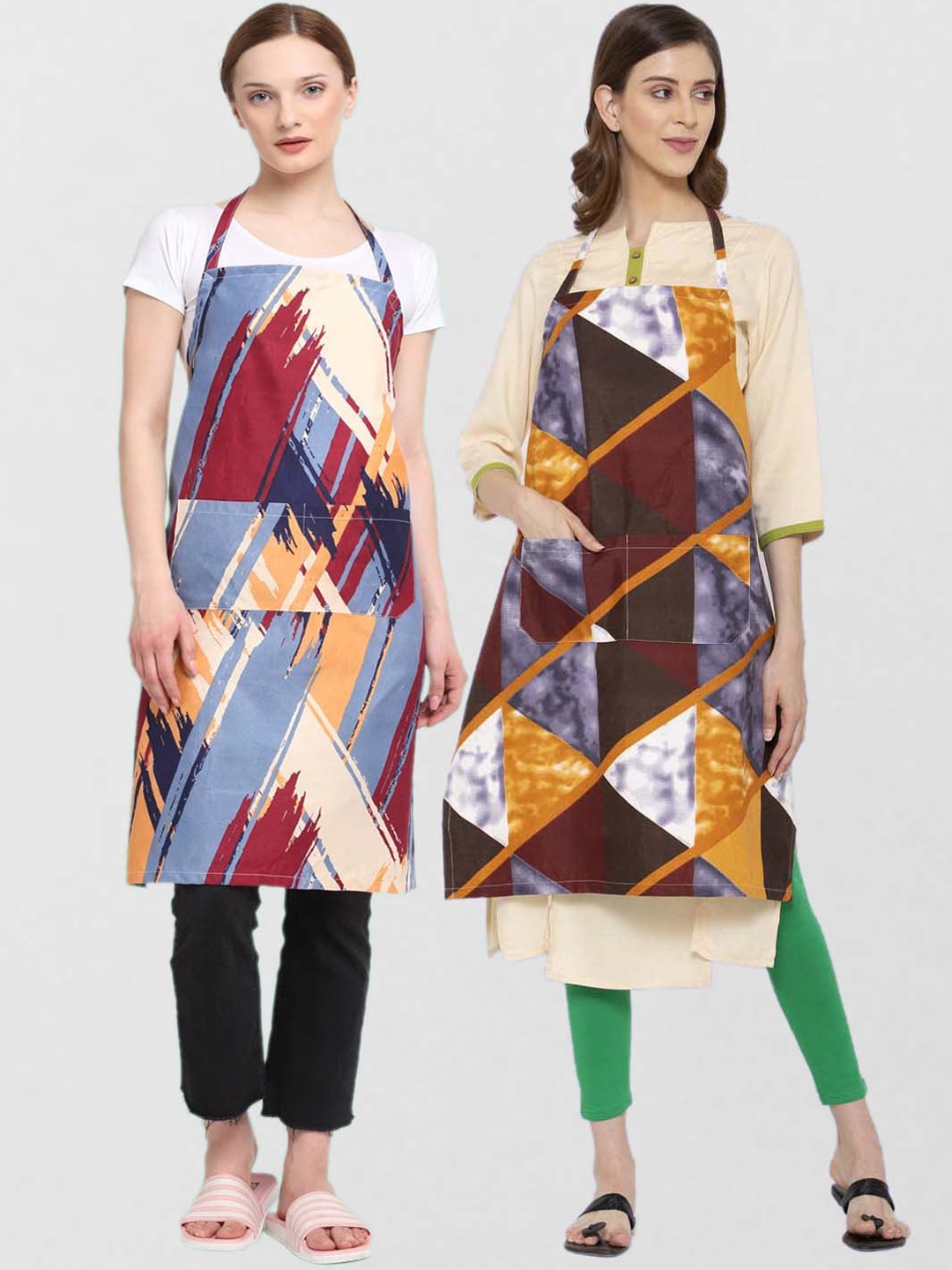 

KLOTTHE Unisex Pack Of 2 Printed 210 TC Cotton Aprons, Blue