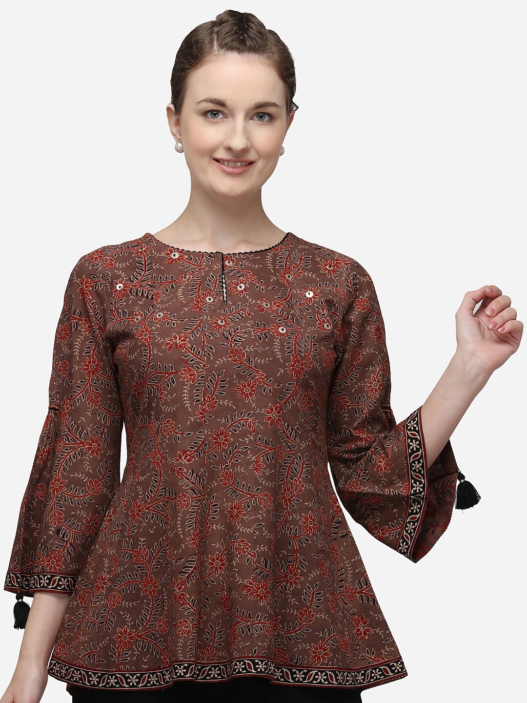 

RAISIN Maroon & Black Viscose Rayon Peplum Tunic