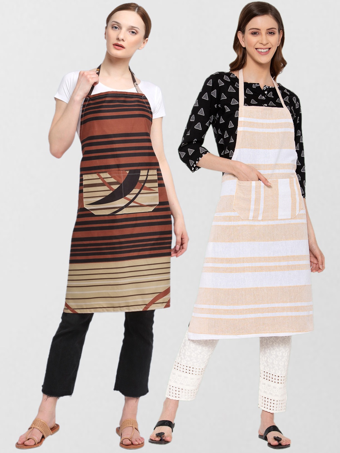 

KLOTTHE Unisex Pack Of 2 Printed 210 TC Cotton Aprons, Brown