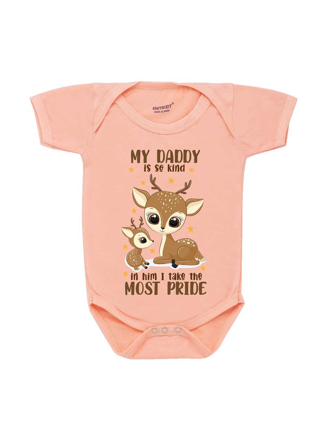 KNITROOT Infant Kids Peach-Coloured and Tan-Coloured Printed Bodysuit