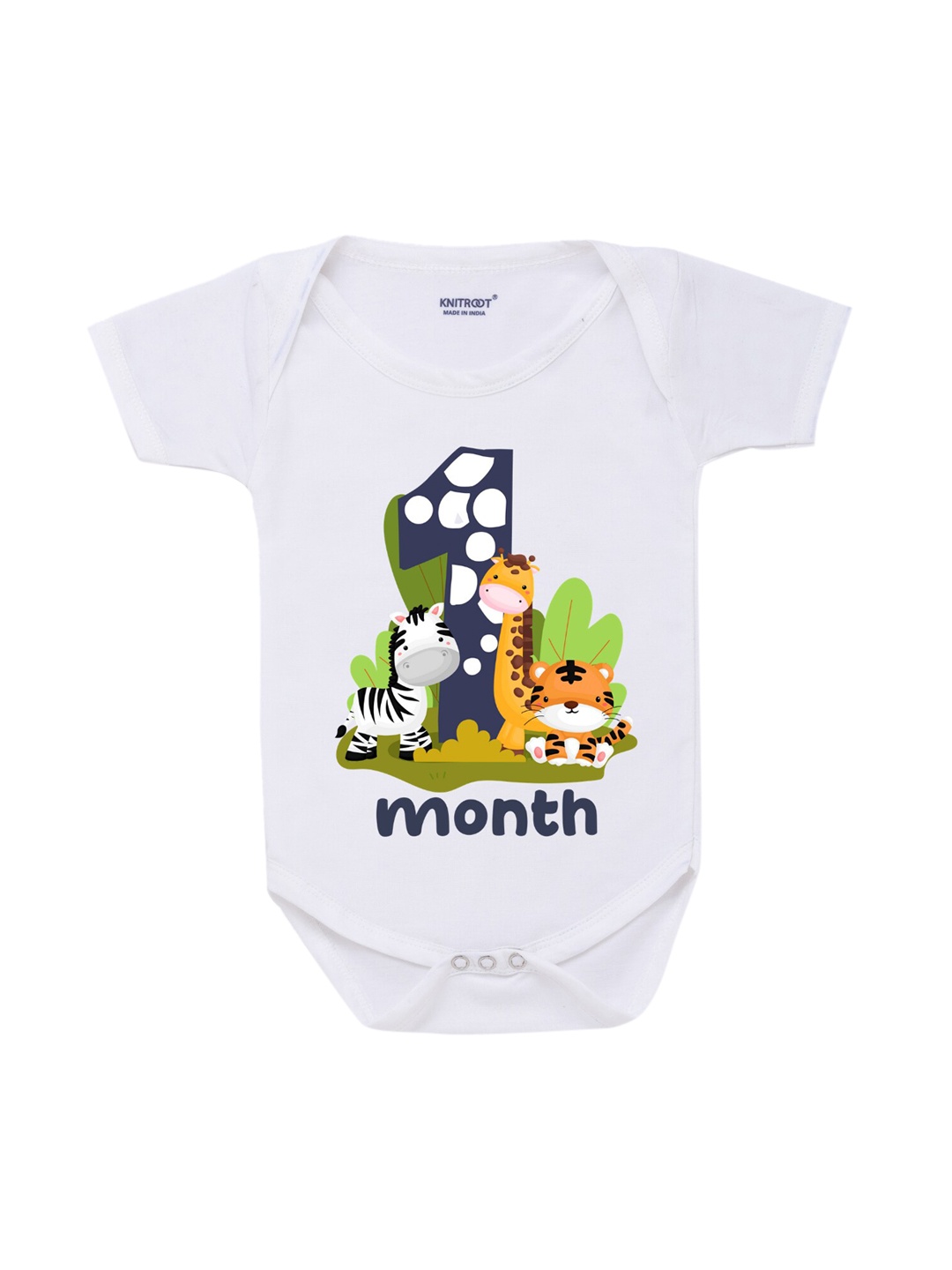 

KNITROOT Infant Kids White & Navy Blue Graphic Printed Bodysuit