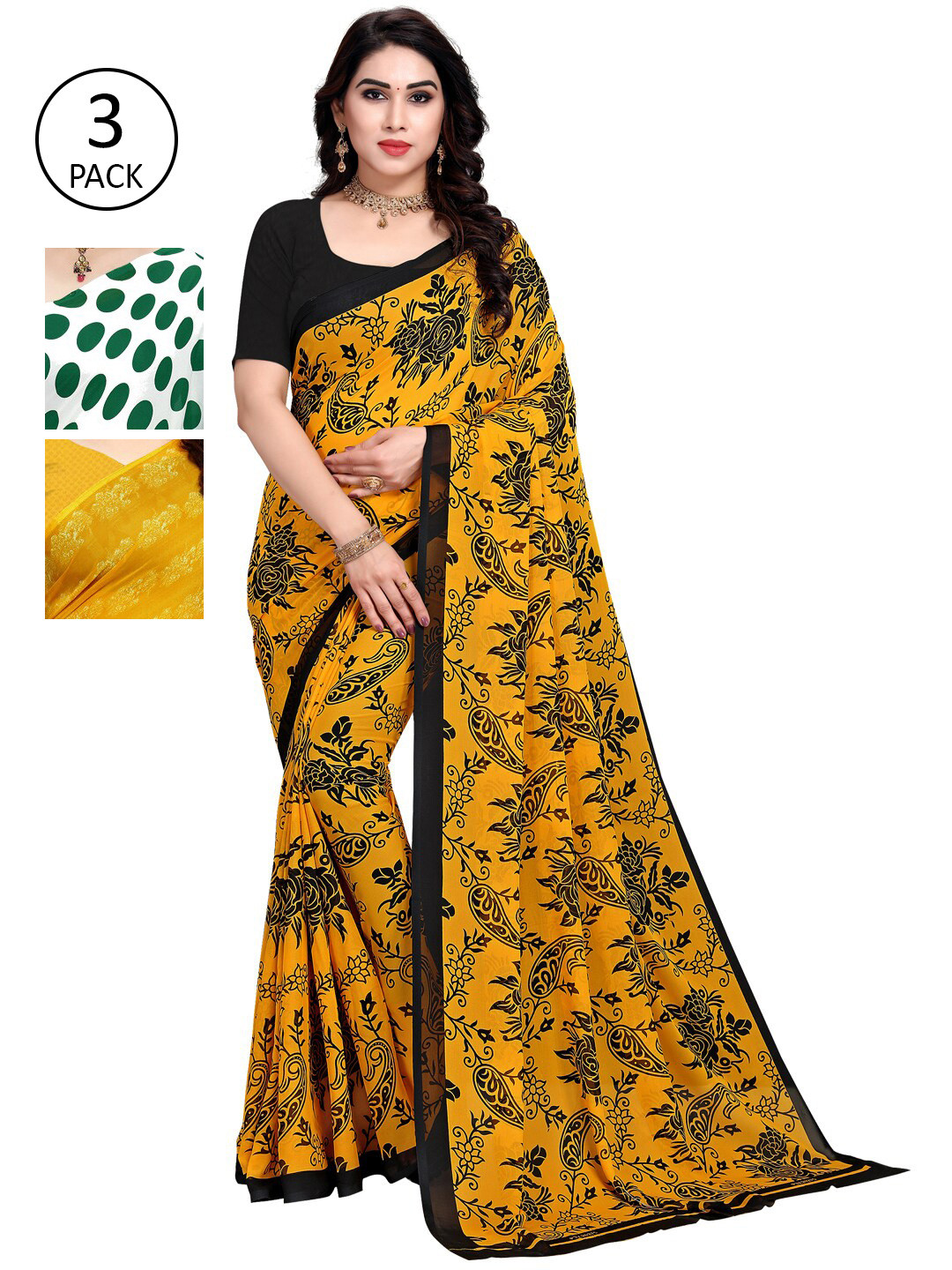 

KALINI Pack Of 3 Green & Yellow Saree