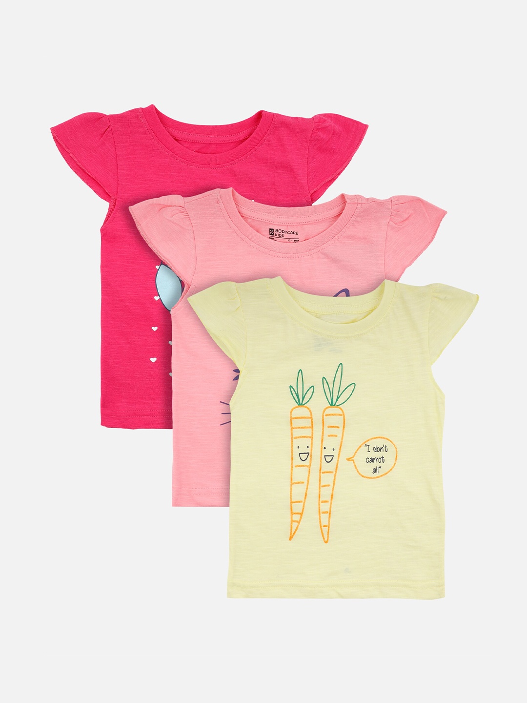 

Bodycare Kids Girls Pink & Fuchsia Pack of 3 Printed Slim Fit T-shirt