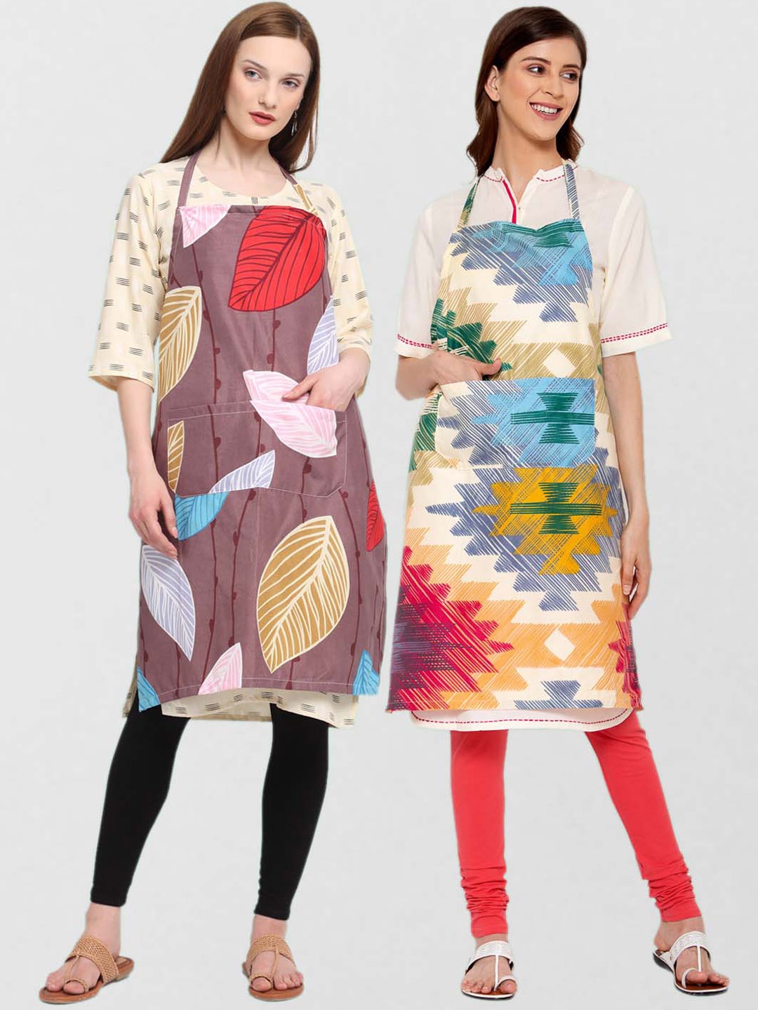

KLOTTHE Pack Of 2 Printed 210 TC Cotton Aprons, Brown