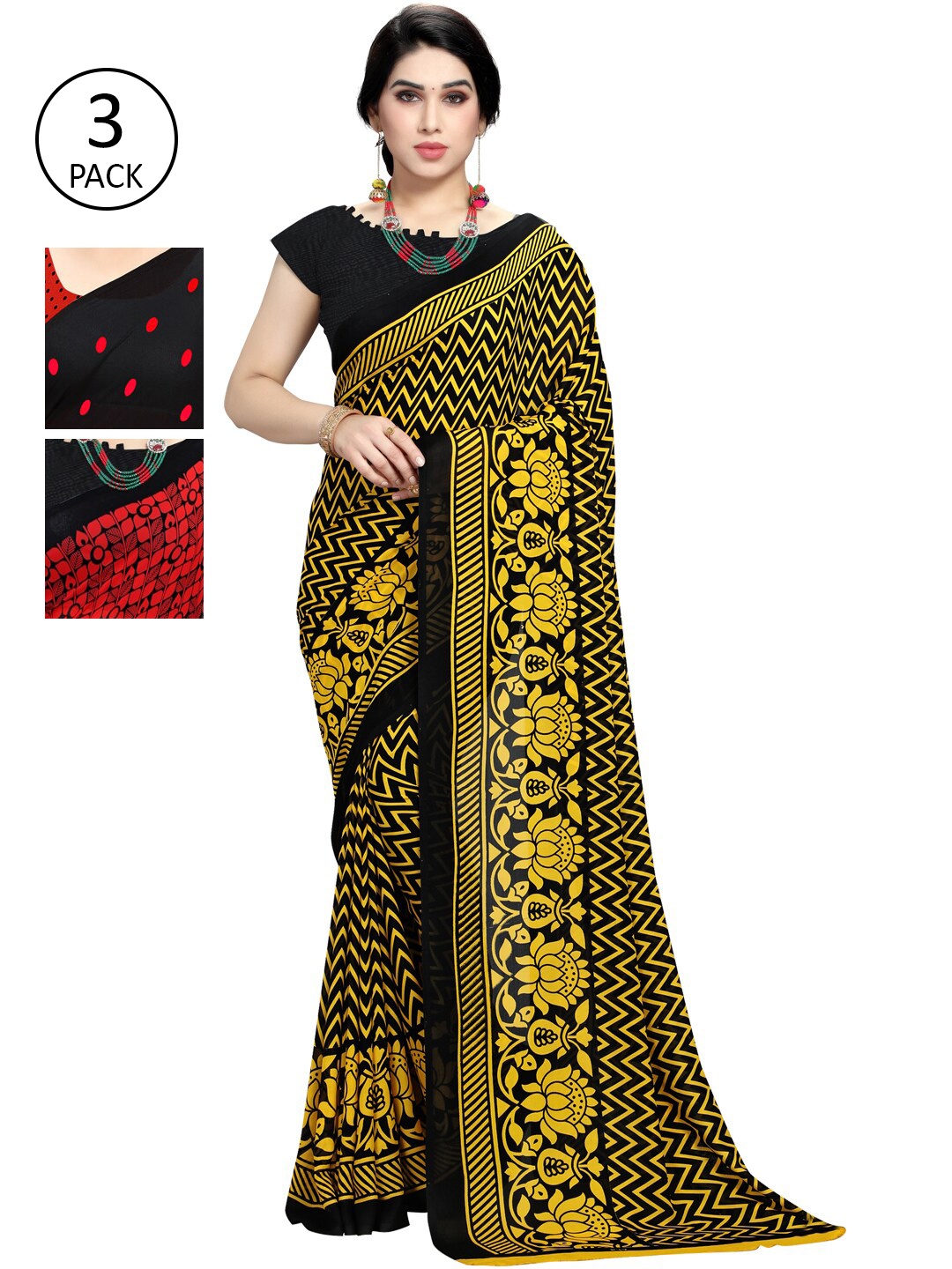 

KALINI Multicoloured Set of 3 Poly Georgette Saree, Multi