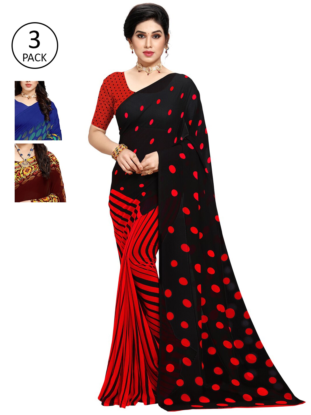 

KALINI Black & Red Pack of 3 Saree
