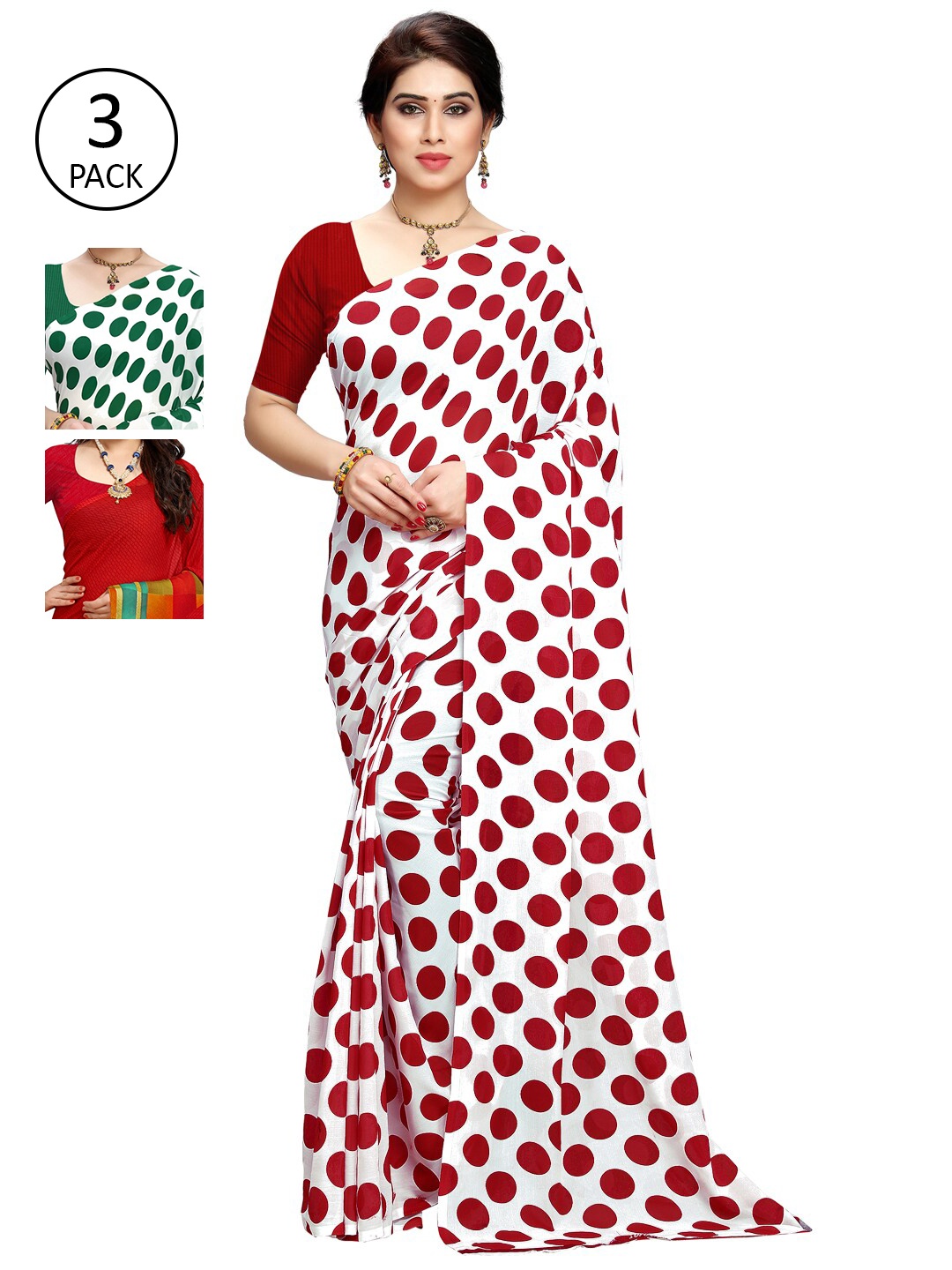 

KALINI Pack Of 3 White & Red Saree