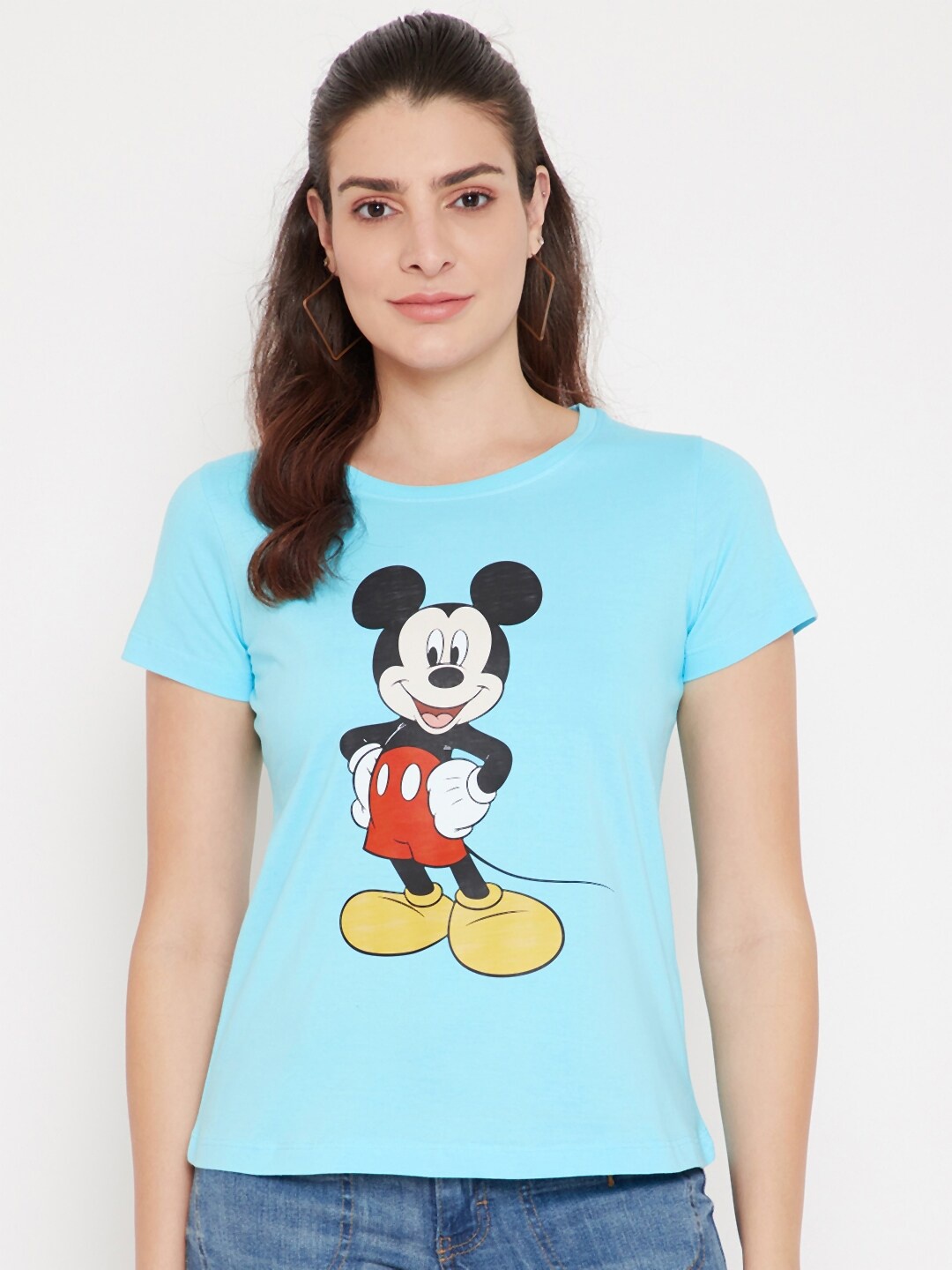 

Disney by Wear Your Mind Women Blue Mickey Mouse Printed T-shirt
