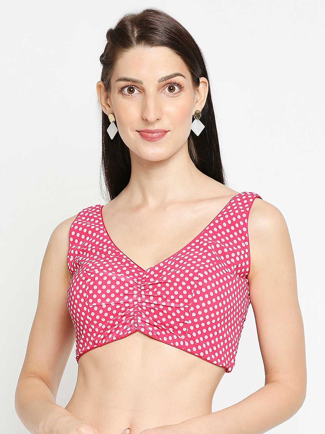 

SALWAR STUDIO Women Pink Orgenza Polka Dot Printed Saree Blouse