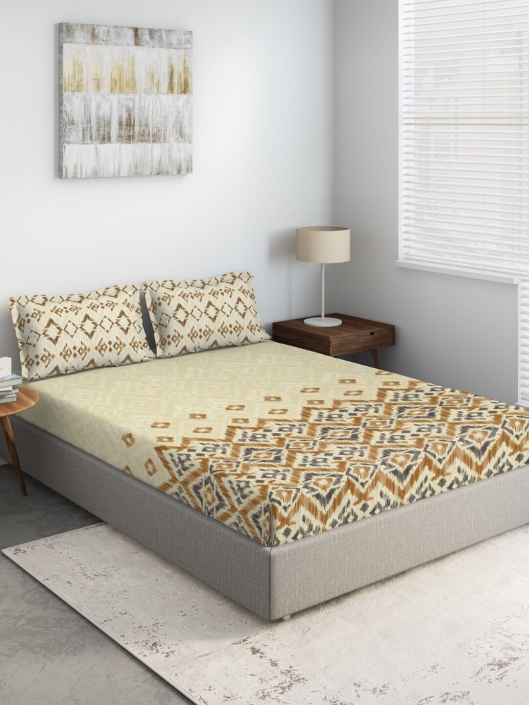 

DDecor Brown & Yellow Ethnic Motifs 140 TC Queen Bedsheet with 2 Pillow Covers