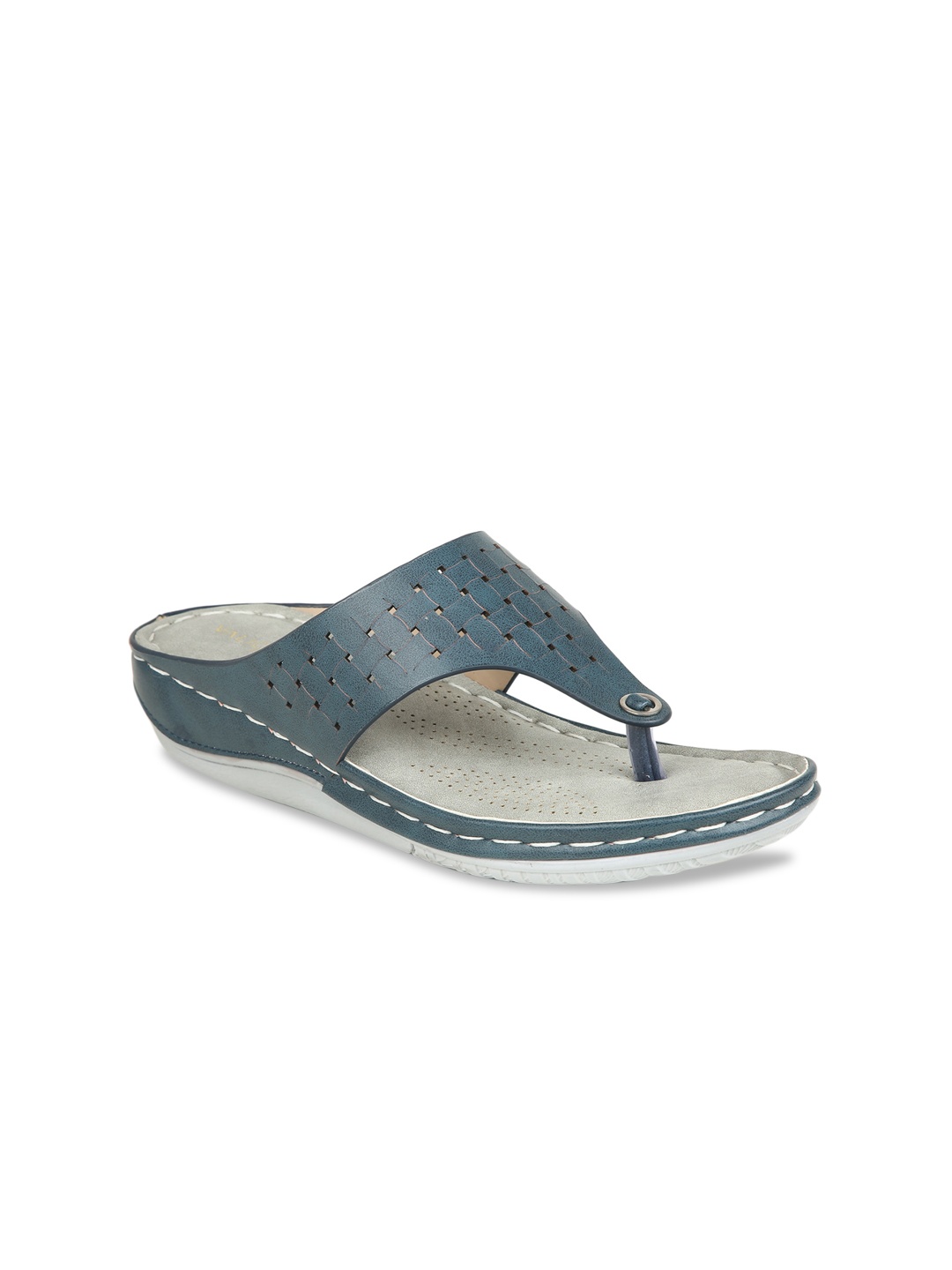 VALIOSAA Blue Embellished Comfort Sandals with Laser Cuts