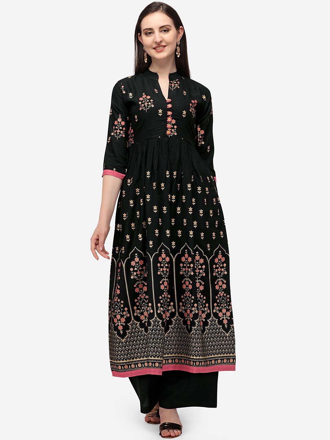 

Florence Women Black Embroidered Empire Kurti with Palazzos