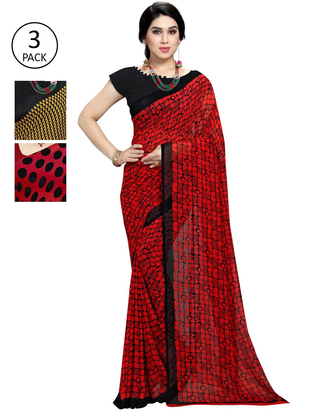 

KALINI Pack Of 3 Red & Black Floral Saree