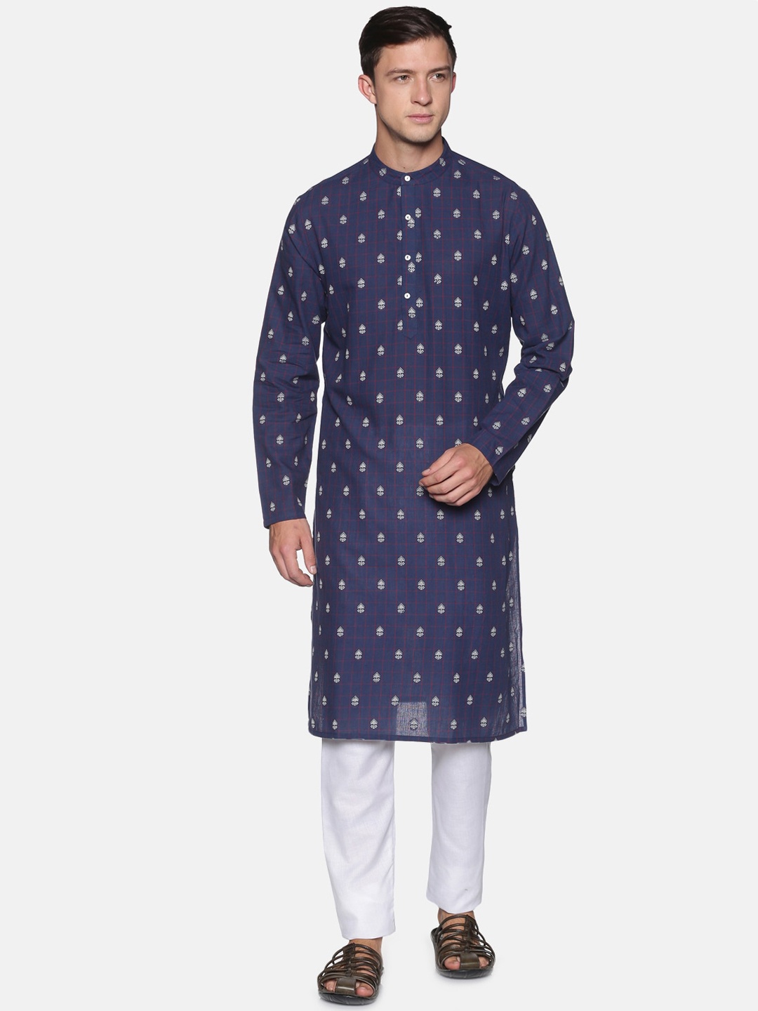 

Saffron Threads Men Navy Blue Geometric Kurta