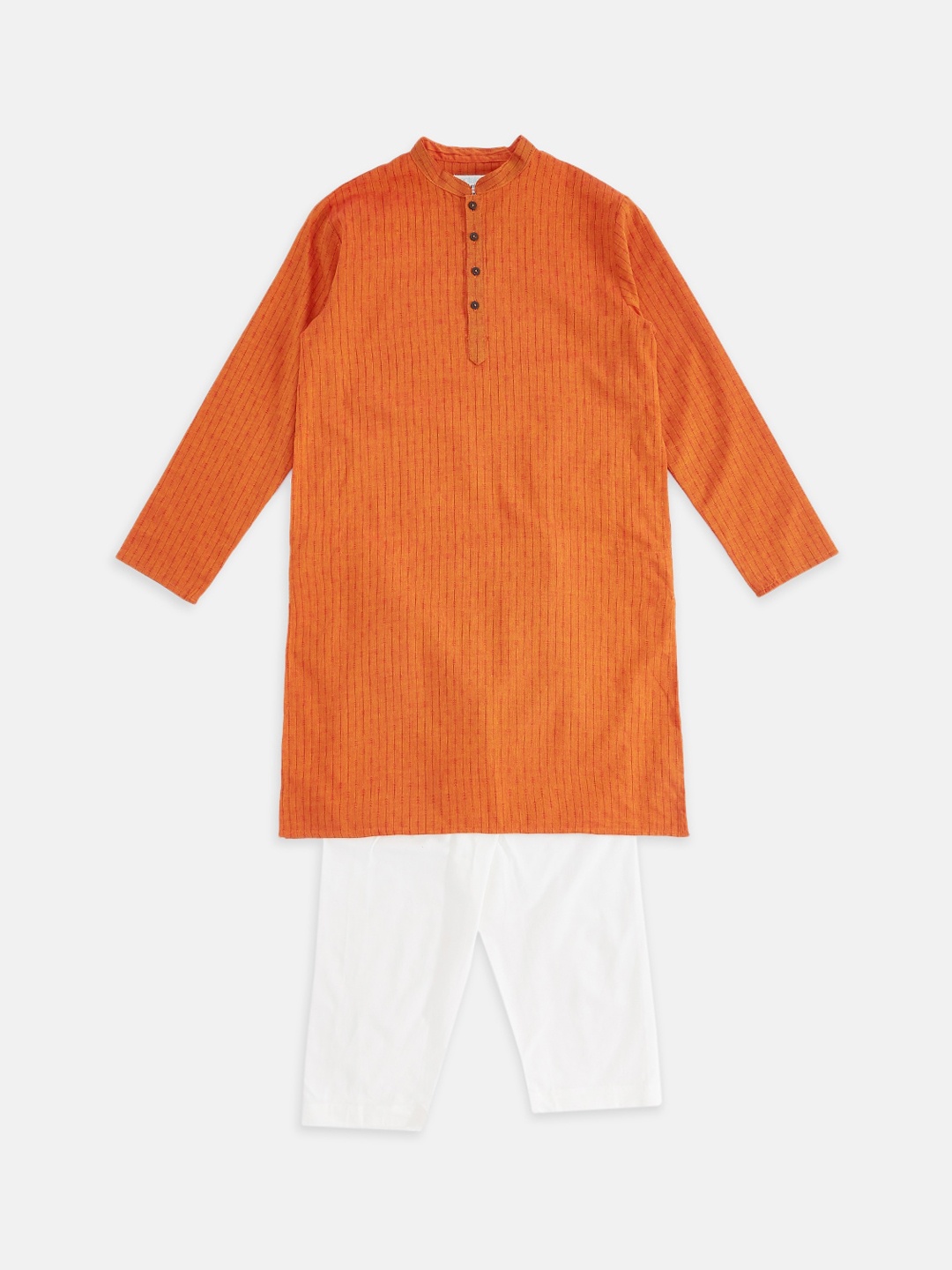 

indus route by Pantaloons Boys Rust Orange & White Pure Cotton Kurta with Pyjamas