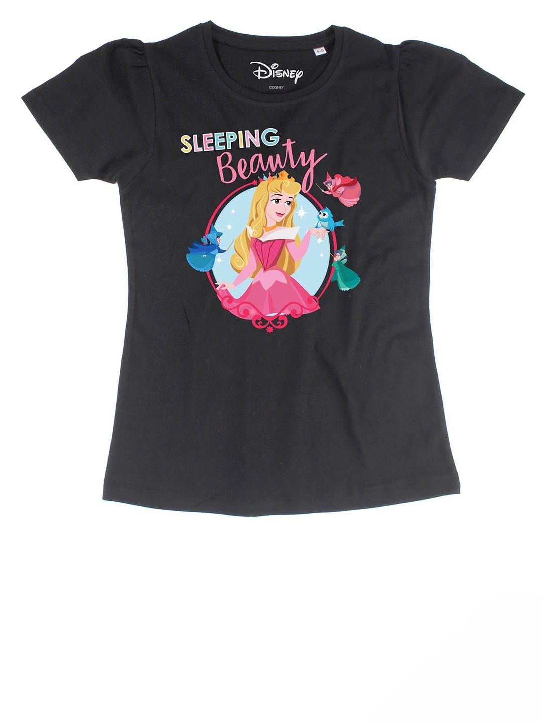 

Disney by Wear Your Mind Girls Black Printed Sleeping Beauty Pure Cotton Regular Top