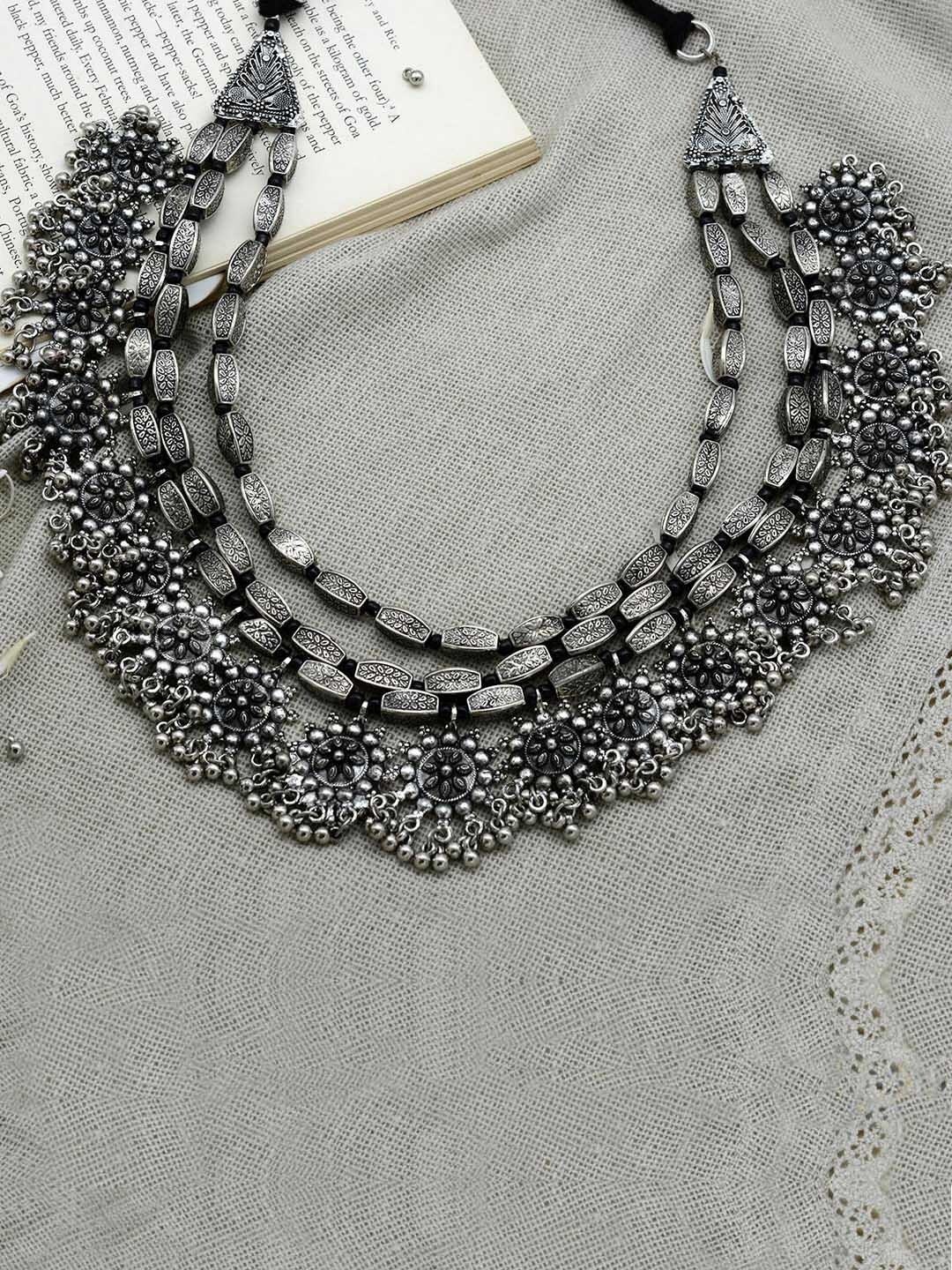 

TEEJH Silver Brass Silver-Plated Oxidised Necklace