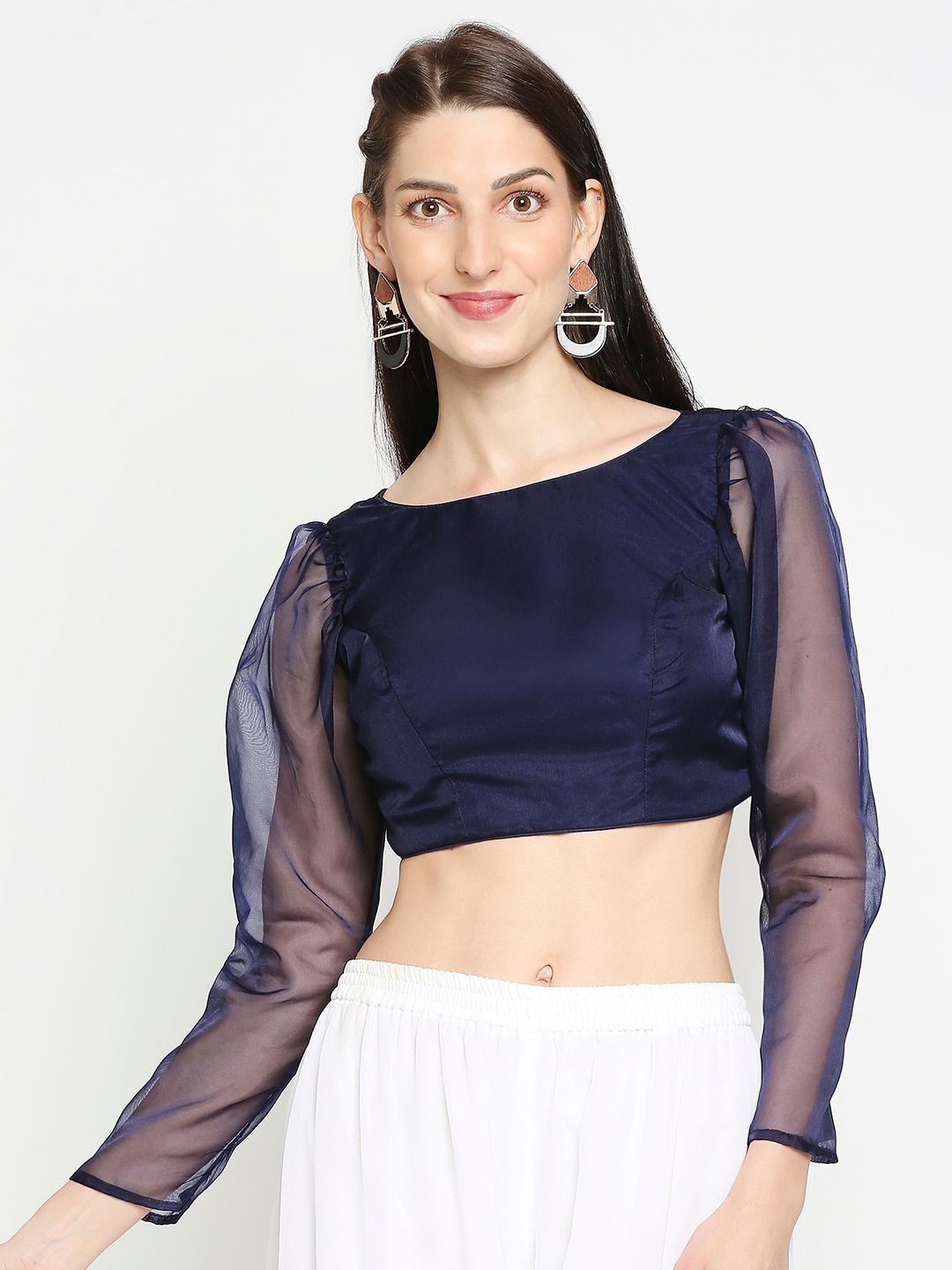 

SALWAR STUDIO Women Navy Blue Solid Orgenza Readymade Saree Blouse