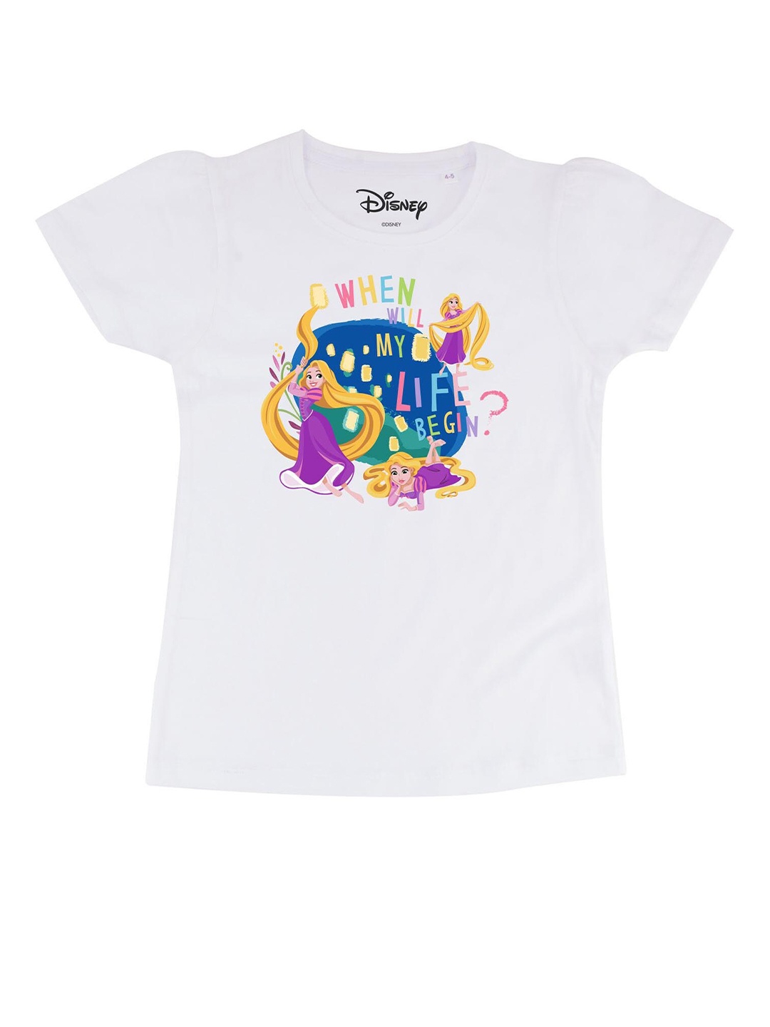 

Disney by Wear Your Mind White & Purple Rapunzel Print Regular Top