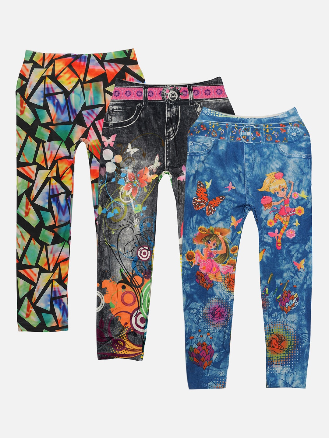 

TINY HUG Girls Multicoloured Pack of 3 Printed Leggings, Multi