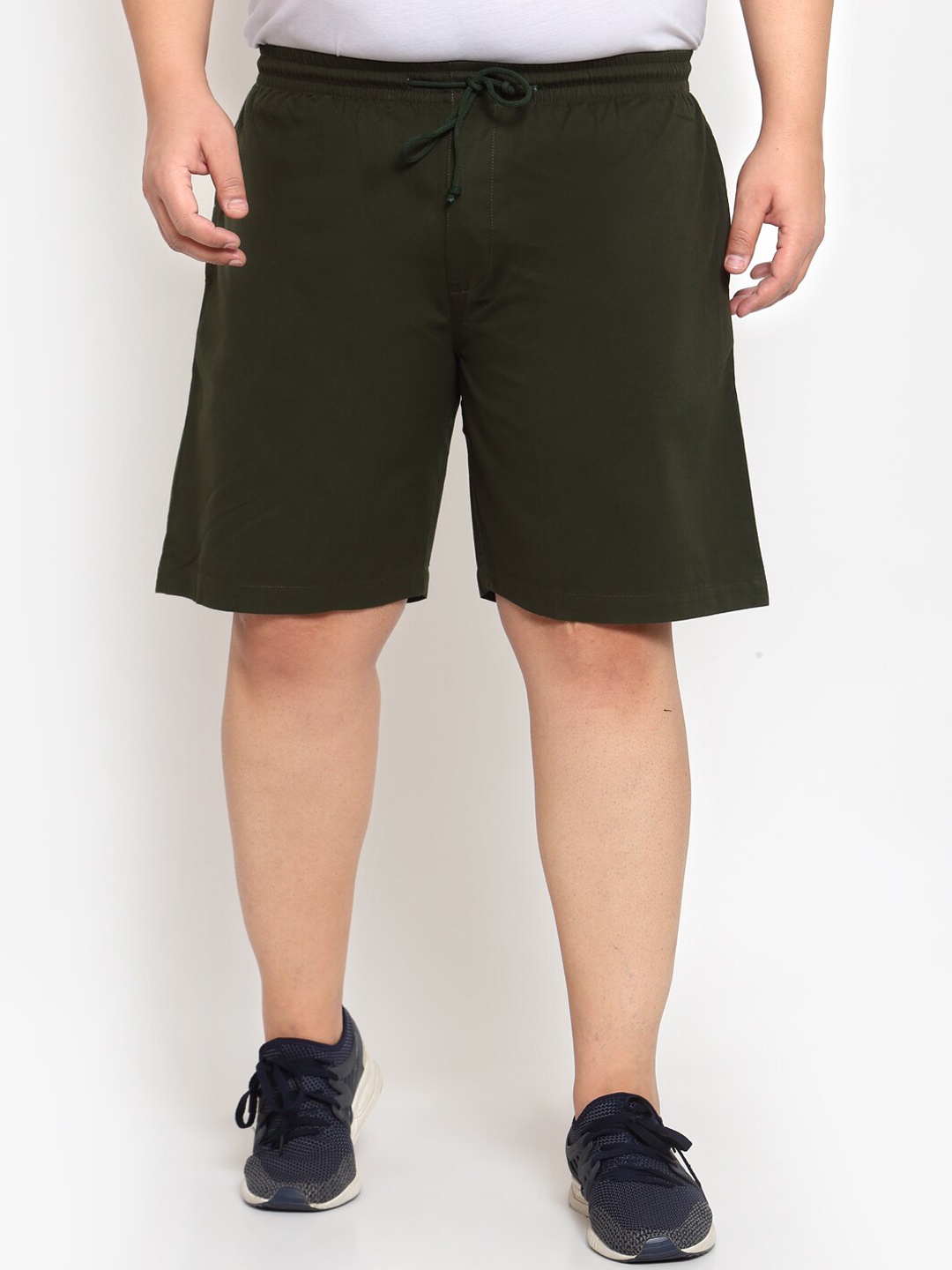 

plusS Men Olive Green Mid-Rise Regular Shorts