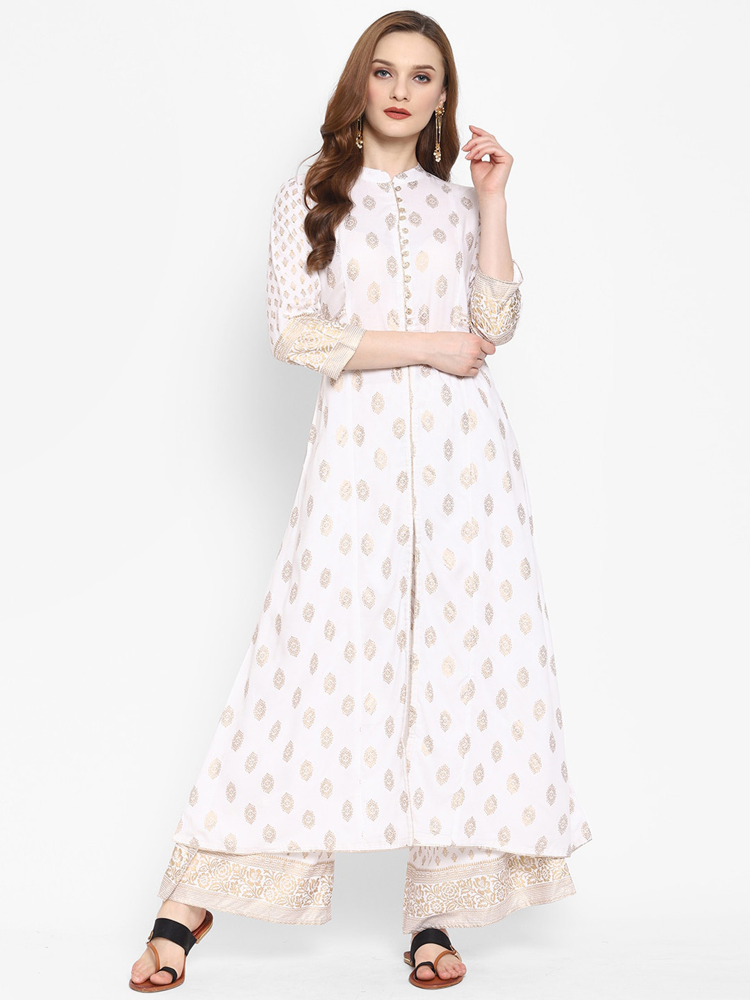 

Ramas Women White Ethnic Motifs Printed Kurta with Palazzos