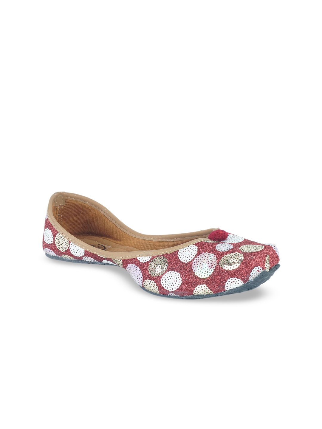 

The Desi Dulhan Women Red Embellished Leather Ethnic Mojaris Flats