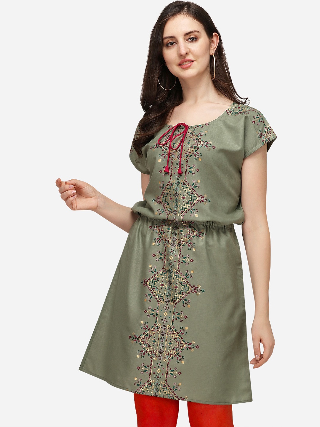

OM SAI LATEST CREATION Women Green Ethnic Motifs Printed Extended Sleeves Kurta