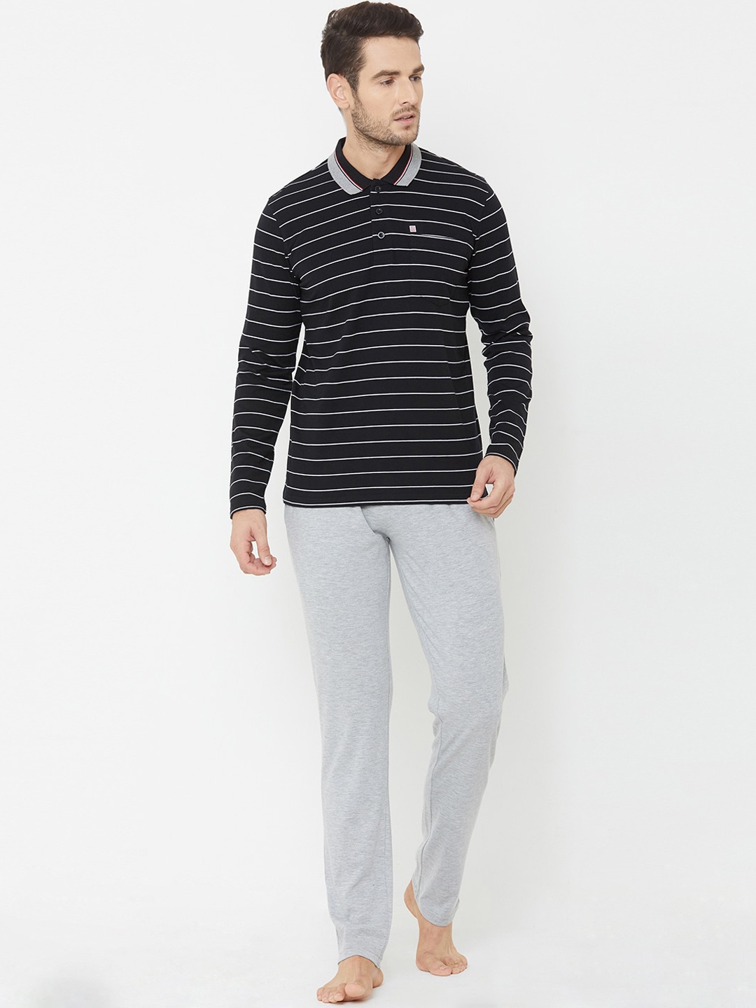 

Sweet Dreams Men Black & Grey Striped Night Suit