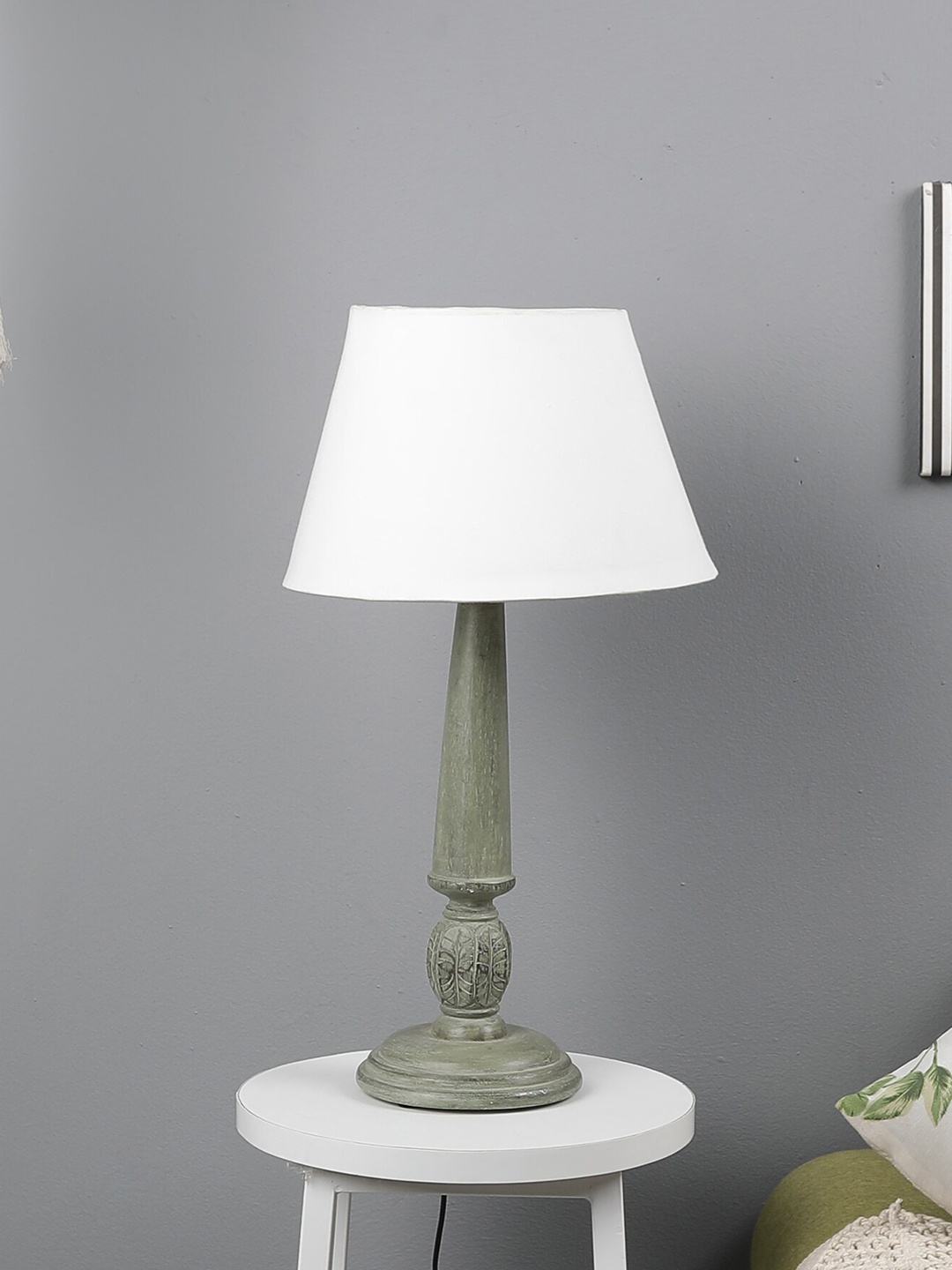 

The Decor Mart Olive Green & White Classic Country Bedside Standard Table Lamp
