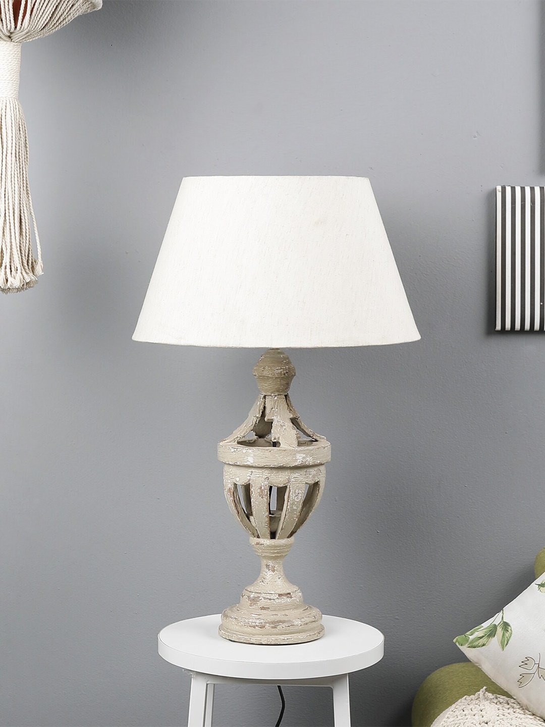 The Decor Mart Beige Classic Country Bedside Standard Table Lamp