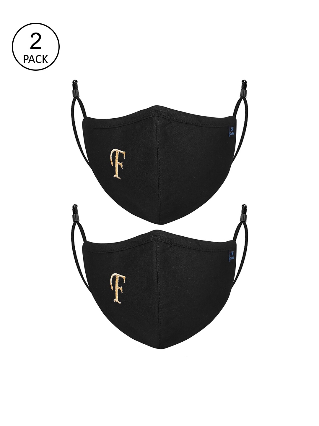 

CENWELL Unisex Pack Of 2 Black Solid 6-Ply Reusable Pure Cotton Cloth Masks