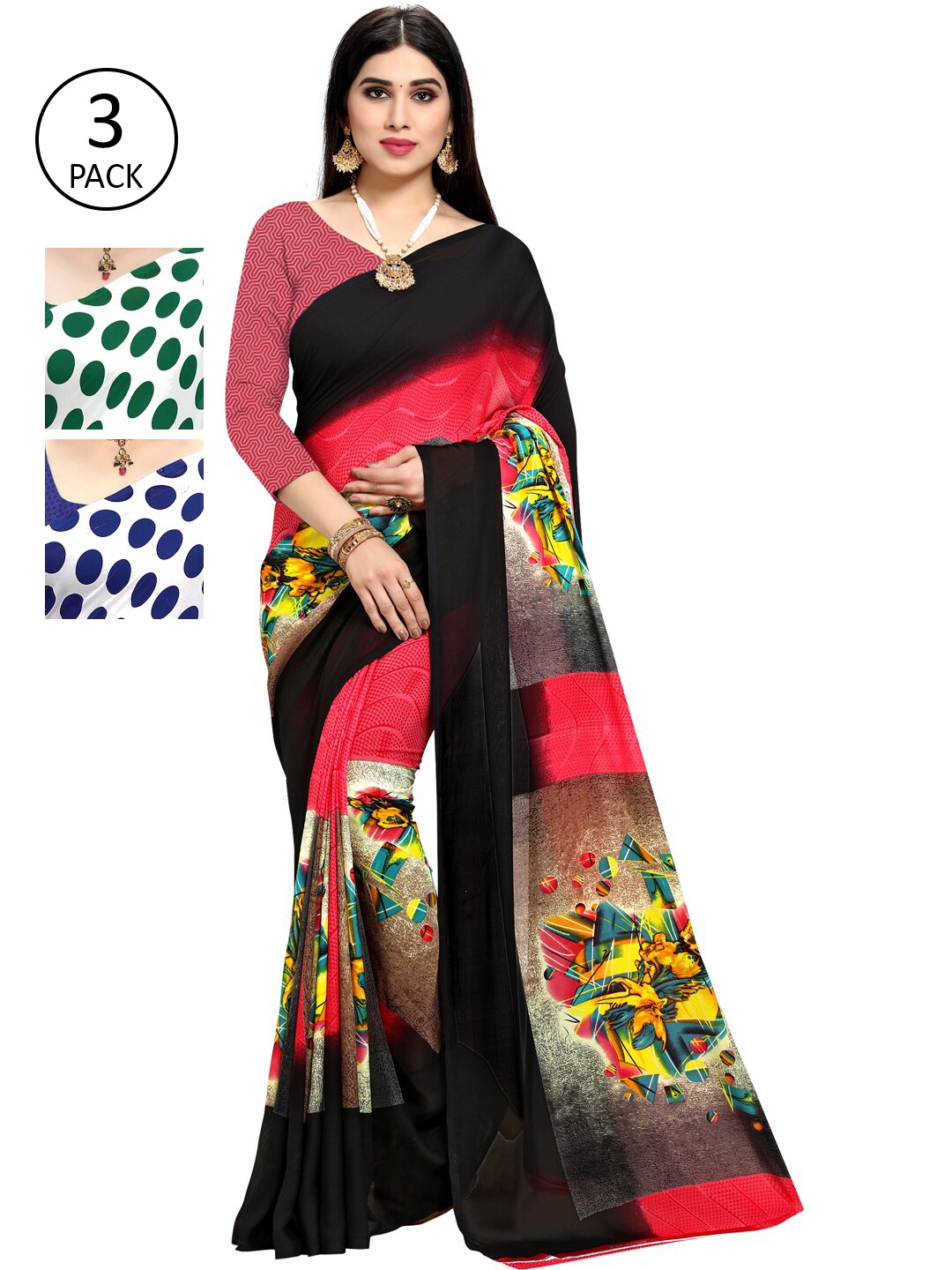 

KALINI Pack Of 3 White & Red Saree