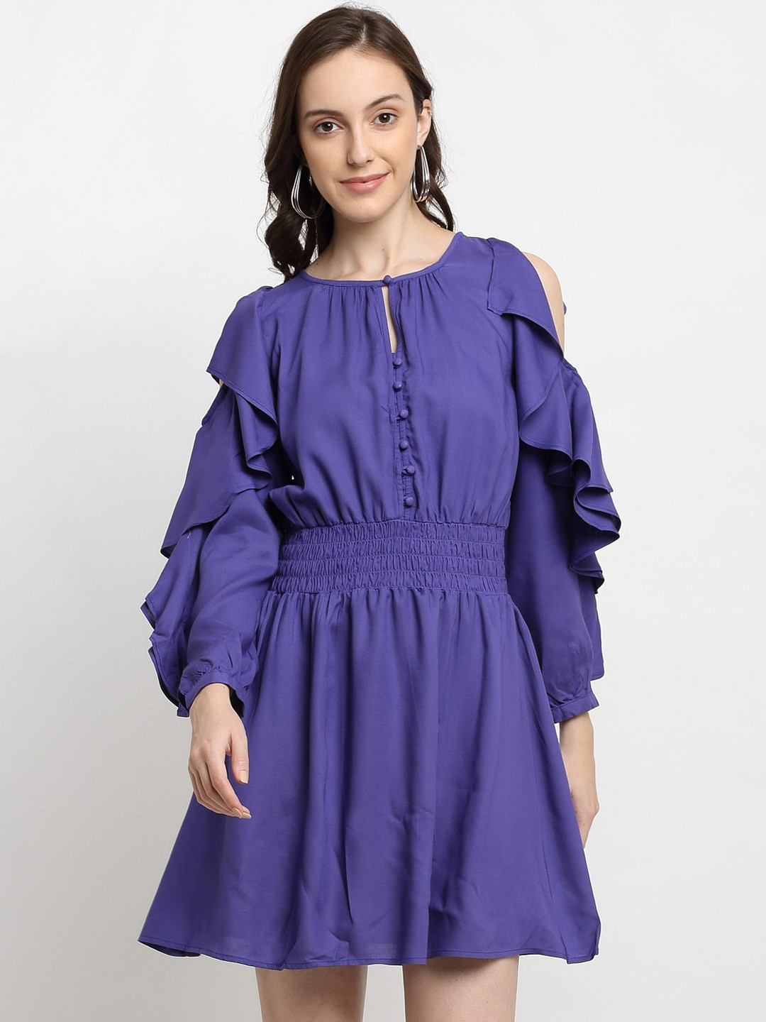 

DIVA WALK EXCLUSIVE Navy Blue Cold-Shoulder Sleeves Dress