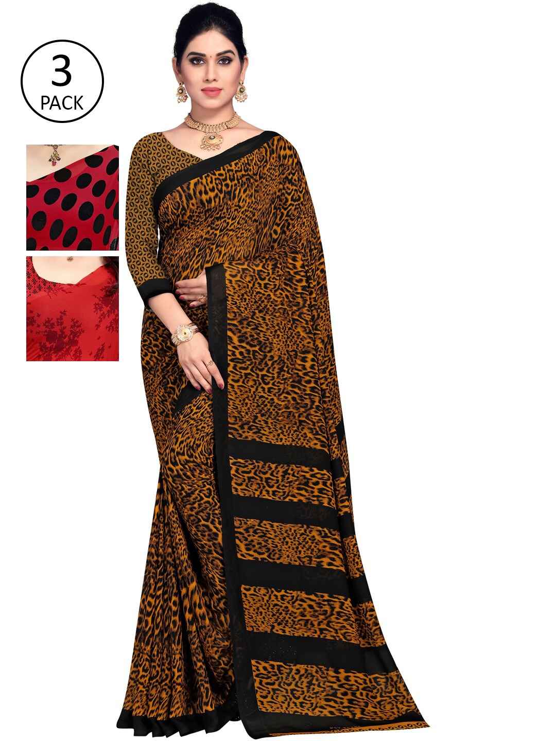 

KALINI Pack Of 3 Red & Black Floral Saree