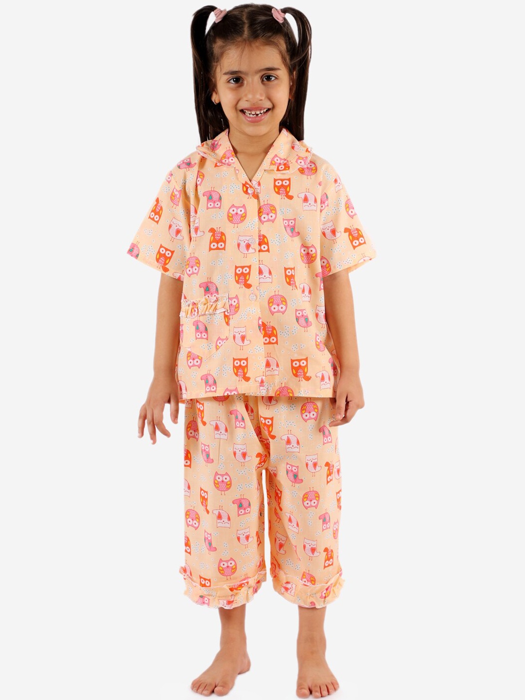 

KID1 Girls Peach Printed Night suit