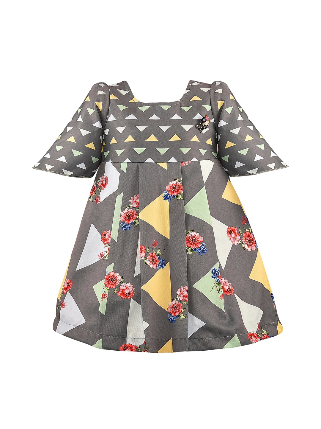 

Wish Karo Grey Floral Satin Dress