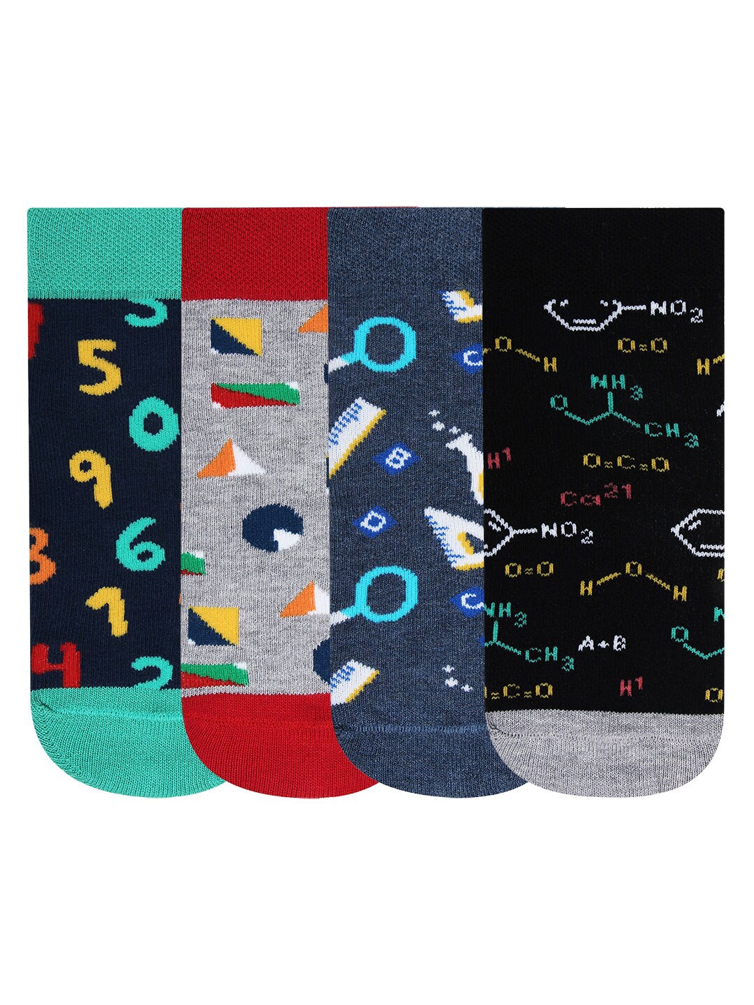 

Bonjour Boys Pack Of 4 Printed Ankle-Length Socks, Black