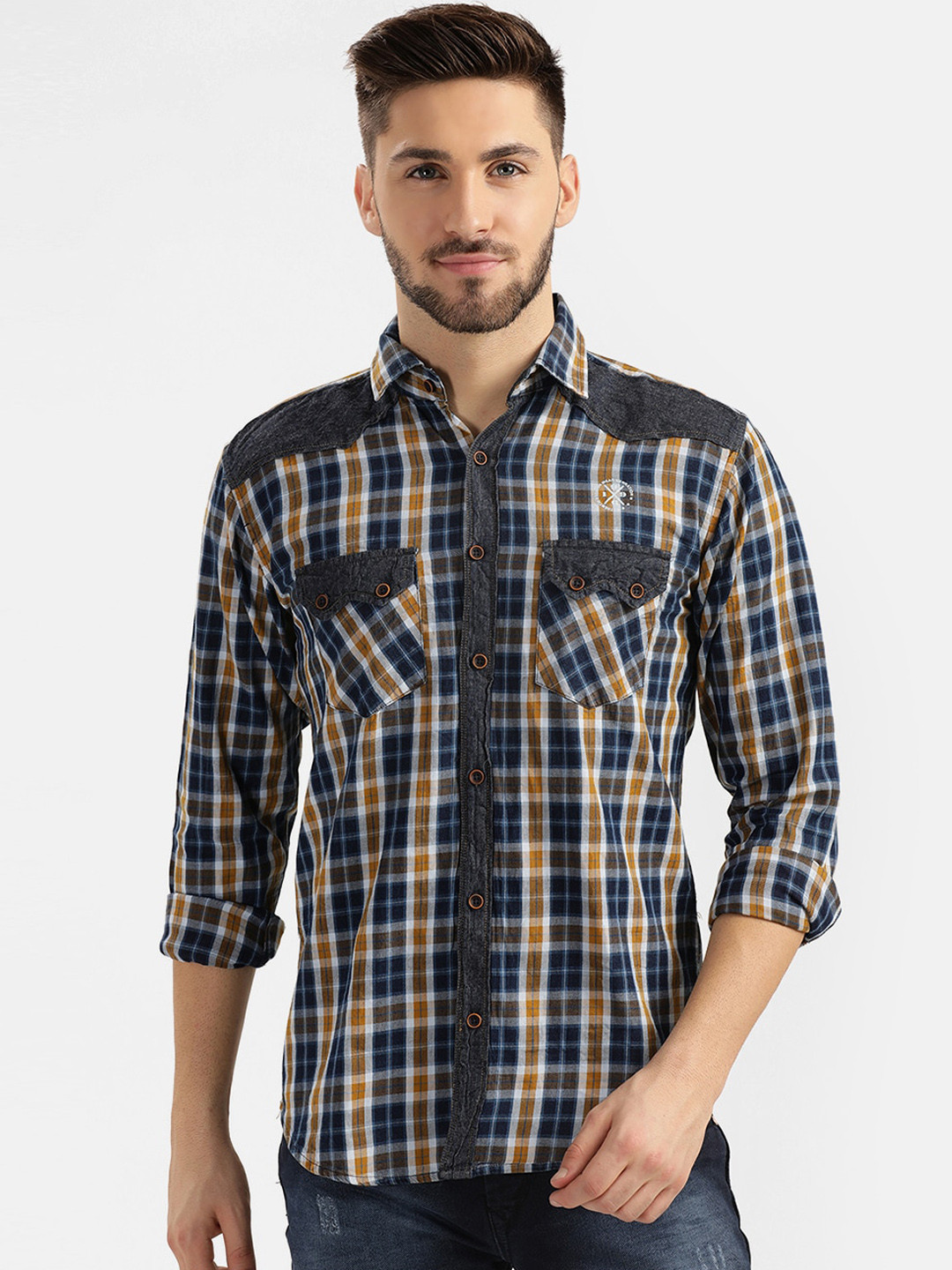 

V2 Value & Variety Men Blue Slim Fit Tartan Checks Checked Casual Shirt