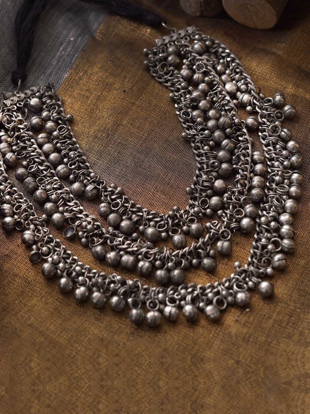 TEEJH Silver Silver-Plated Oxidised Layered Necklace