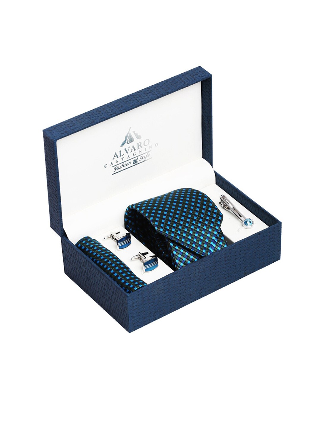 

Alvaro Castagnino Men Blue & Silver-Toned Accessory Gift Set